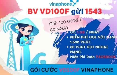Đăng ký gói cước VD100F Vinaphone gọi và online giá rẻ cả tháng