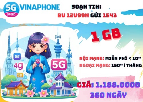 Đăng ký gói cước 12V99N Vinaphone dùng data và gọi thoại trong nước cả năm 