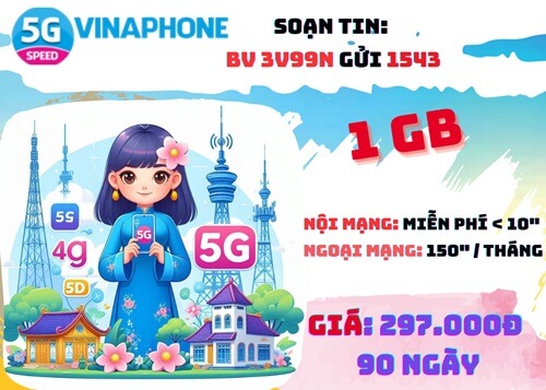 Đăng ký gói cước 3V99N Vinaphone online và gọi thoại thả ga 3 tháng chỉ 297k