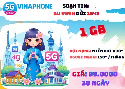 gói cước V99N Vinaphone: có ngay 1GB mỗi tháng, gọi thả ga, dùng 30 ngày