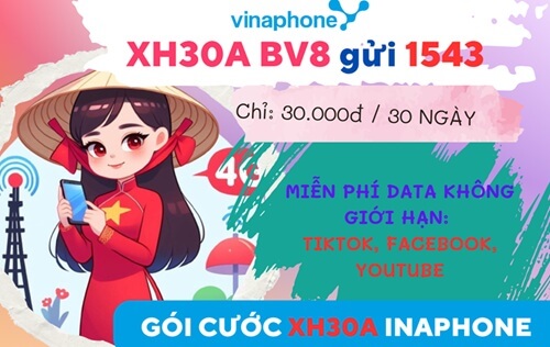 Gói cước XH30A Vinaphone: Gói cước TikTok, Facebook, Youtube không giới hạn